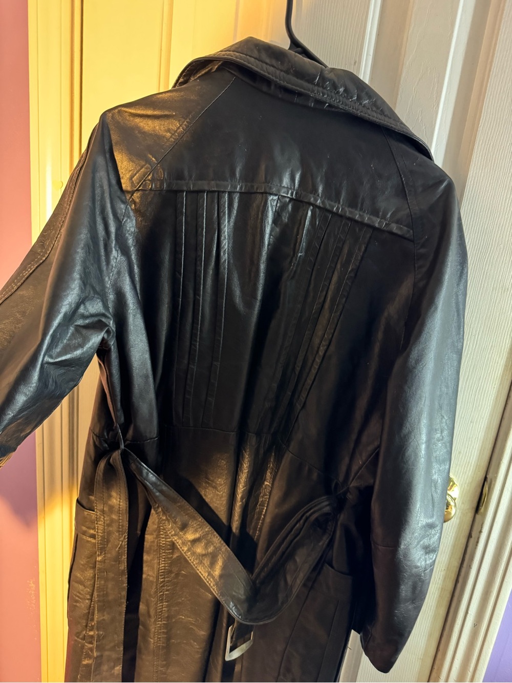 Classic Black Leather Trench Coat - Women